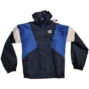CHAMPION HOODED WIND JACKET BLACK & BLUE BRAND NEW WITH TAGS